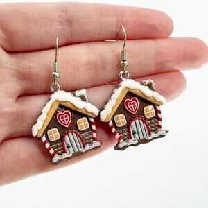 Gingerbread House Dangle Earrings, Christmas Earrings, Fun Holiday Gift for Her